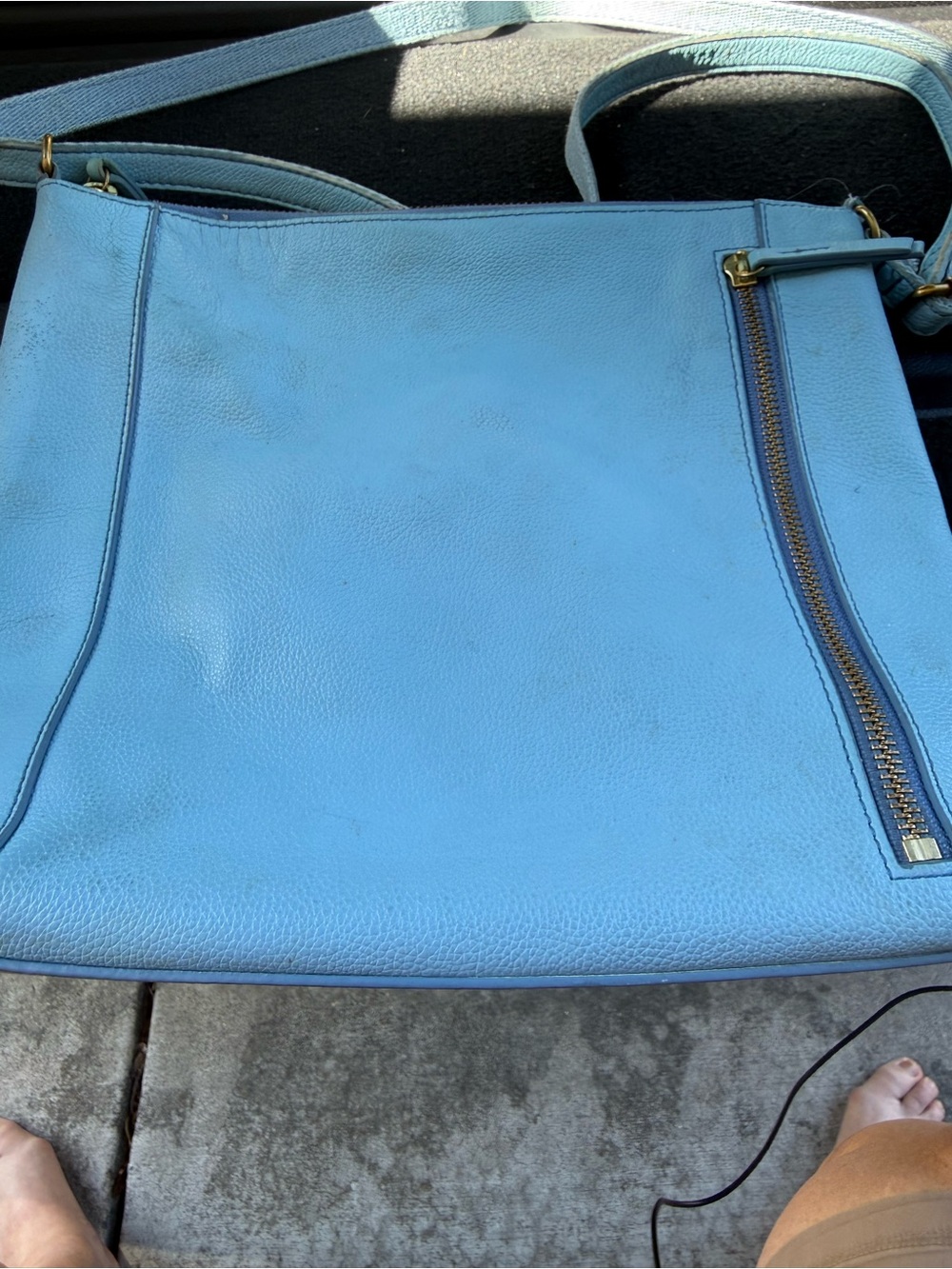Fossil Light Blue Leather Crossbody Bag